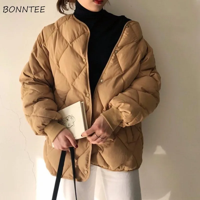 

Winter Korean Style Parkas Women Plain Simple BF Loose Stylish College Thicken Outwear Harajuku Students Casual All-match Chic