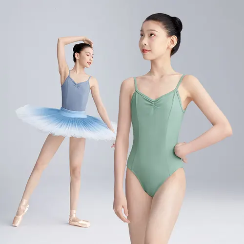 Imagen 2 del producto Leotardos de Ballet para niñas, camisola clásica, leotardo de baile con forro, mono de Ballet de nailon, leotardo de gimnasia sin mangas para mujeres