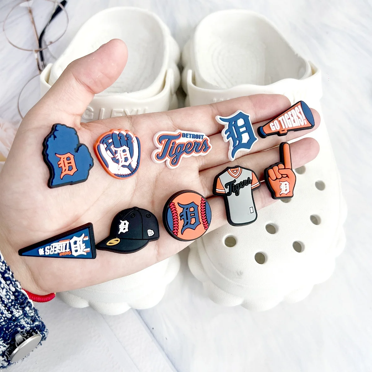 10Pcs Sports Shoe Charms Fit for Clog Wristband Bracelet Decoration Baseball Pins Accessories Shoe Charm for Men Women