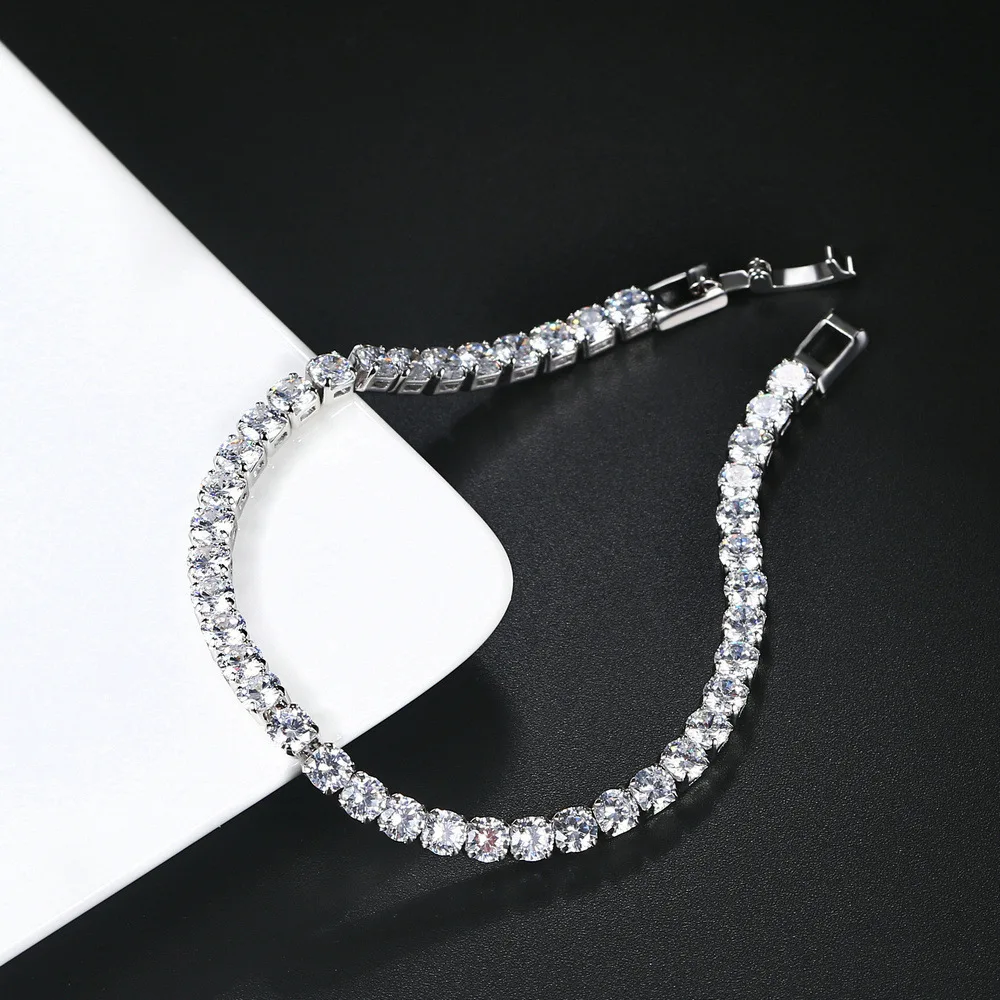 

Women's 4mm Zirconia Tennis Bracelet Crystal Charm Thin Chain Fashion Wedding Jewelry Designer Accessory