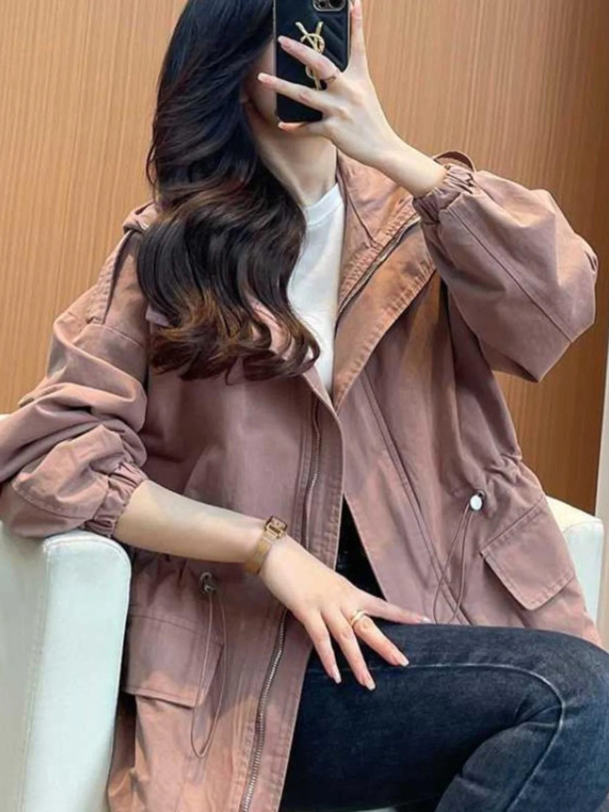 

Женское повседневное свободное длинное пальто на весну-осень, новинка, большие размеры, стройнящая верхняя одежда, модная, высококачественная, с воротником-стойкой