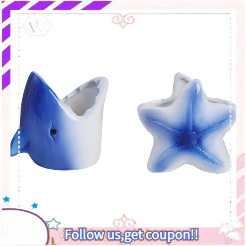 

Y74A-Marine Animal Flower Pots Blue Starfish Sharks Small Flower Pot Desktop Glaze Flower Pot