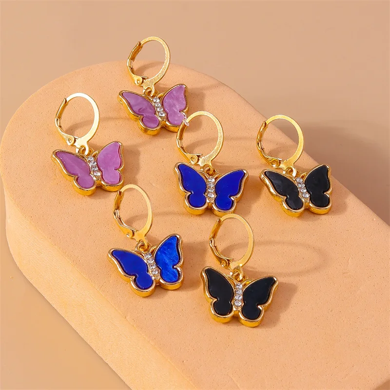 Aihua 6-teiliges Set bunter Kristall-Schmetterlings-Ohrringe für Damen und Mädchen, blaue und lila Schmetterlings-Ohrringe, Schmuckgeschenke – Detail 5