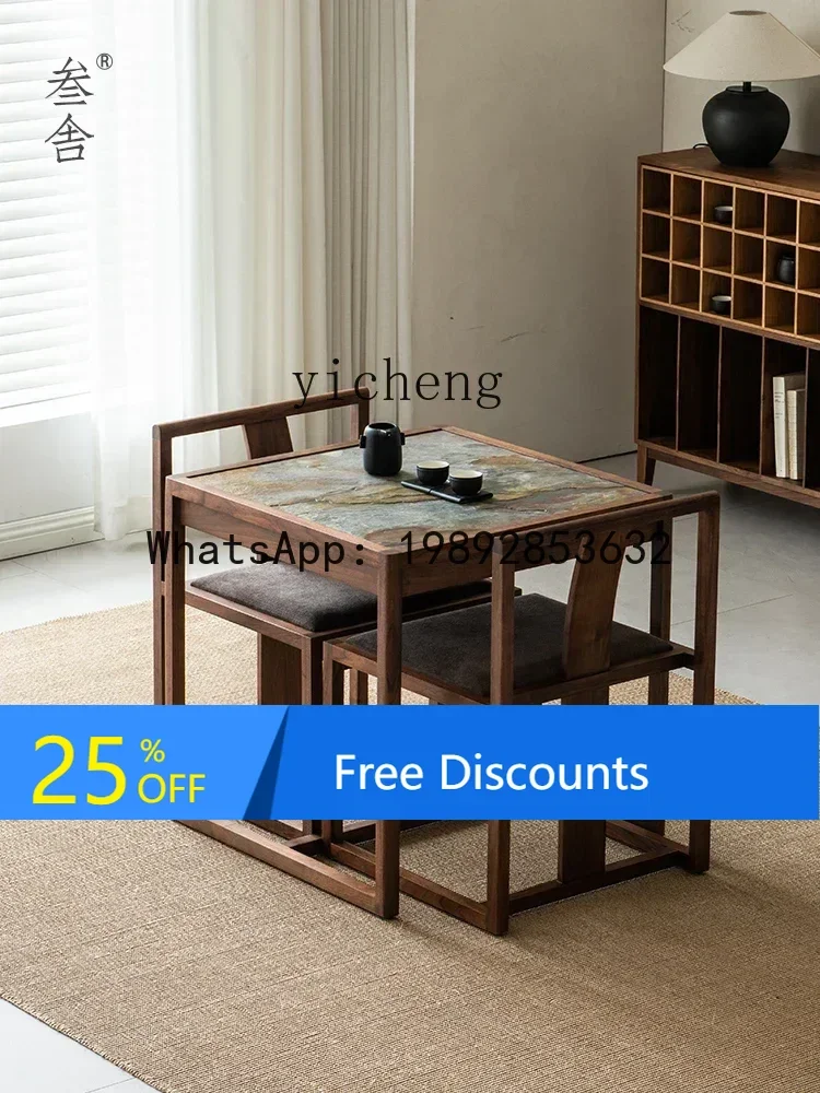 

LYY Tea Table Home Balcony Double Black Walnut Solid Wood Tea Table and Chair Tea Table