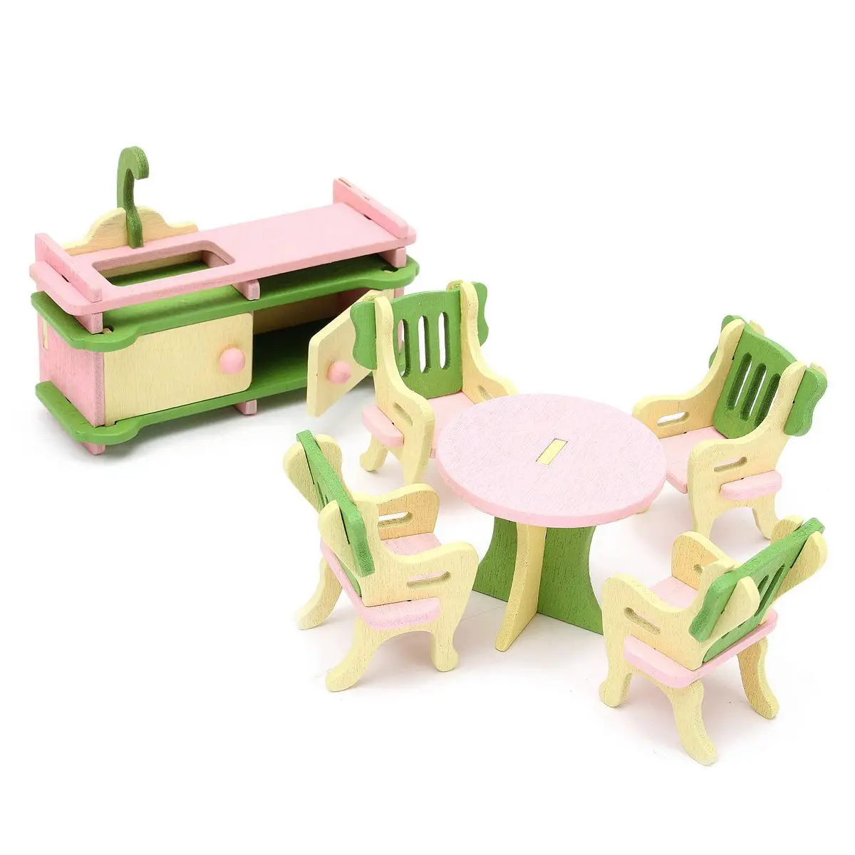 4 Set Wooden Dollhouse Miniature Furniture Puzzle Model Children Kids Toys