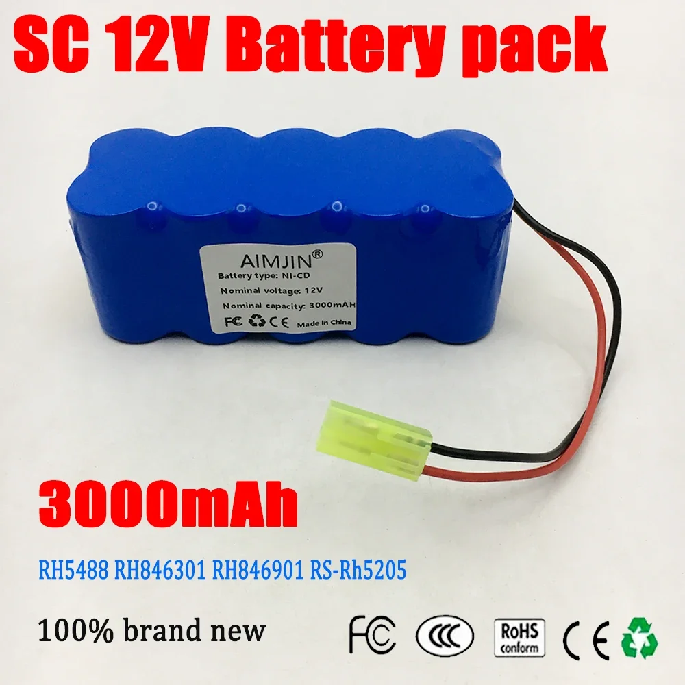 

SC 100% High Capacity 12V 3000mAh for 12V Battery Pack RH5488 RH846301 RH846901 RS-Rh5205 Vacuum Cleaner Sweeper Robotics