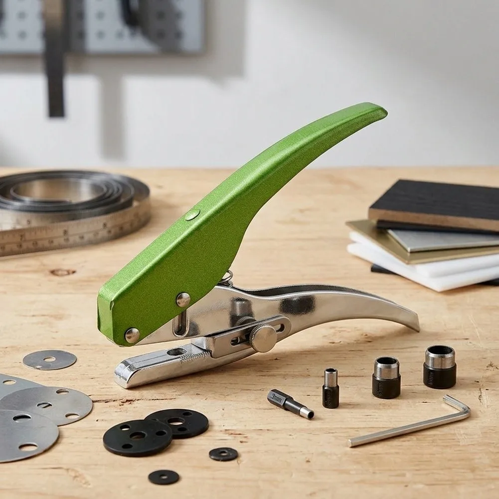 310mm Metal Handheld Single Hole Punch for ID Cards Paper Photos with Adjustable Stopper to Control Hole Depth Easily