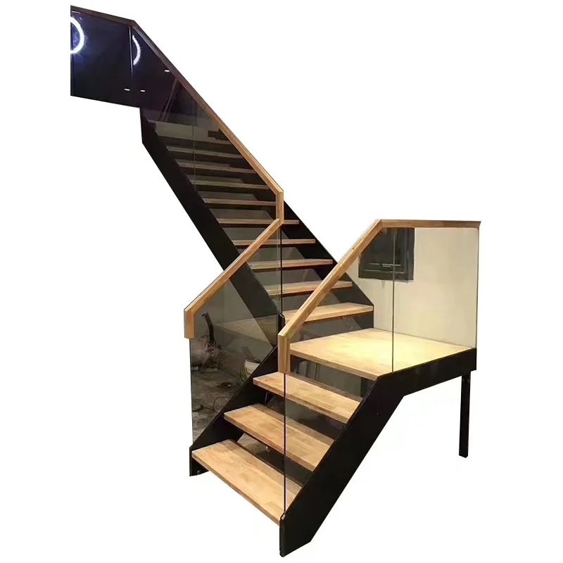 Steel and Wood Double Beam Stairs Factory Direct Sales Household Duplex Loft Loft Villa Overall Apartment Simple Stairs