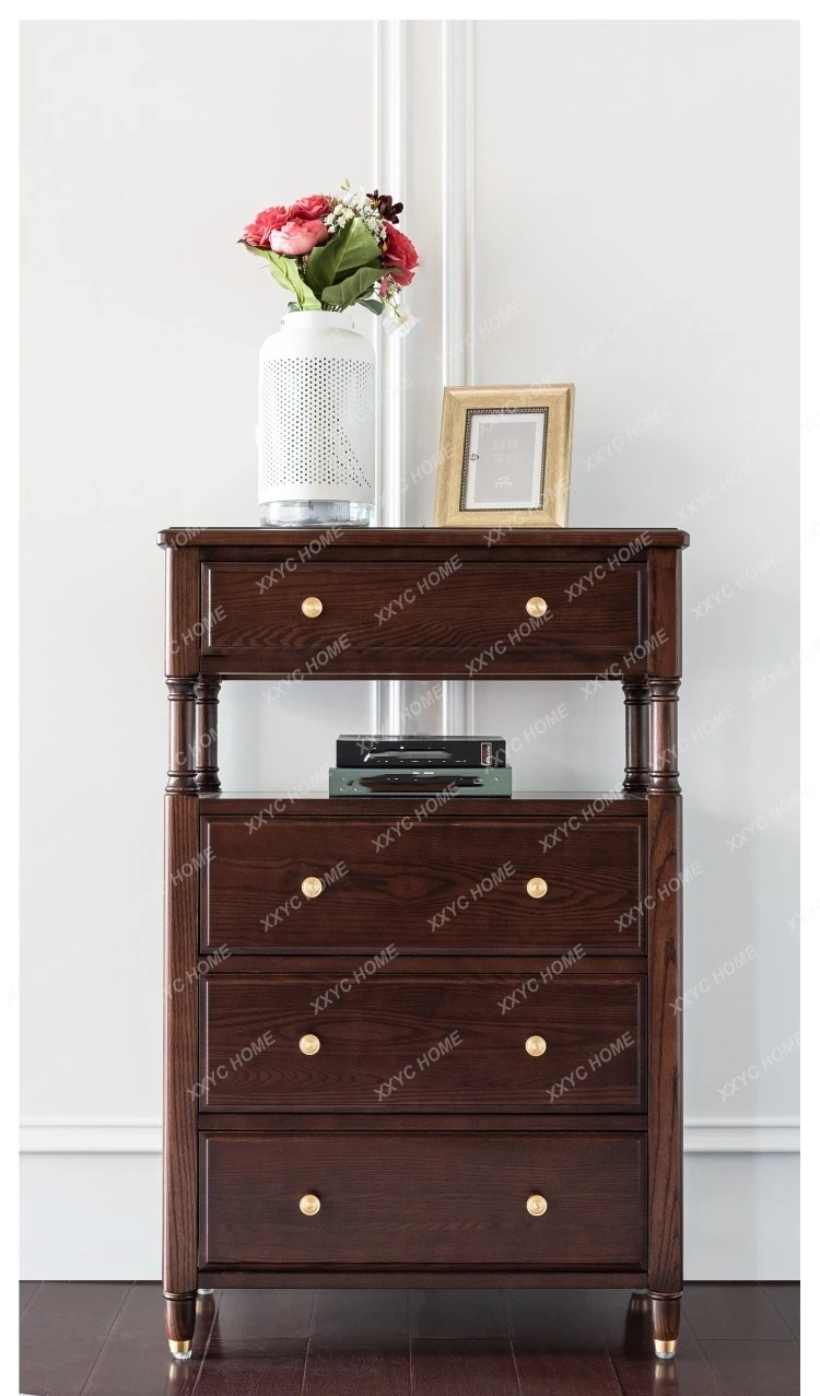 retro old all solid wood light luxury premium gray bedroom storage modern simple side cabinet