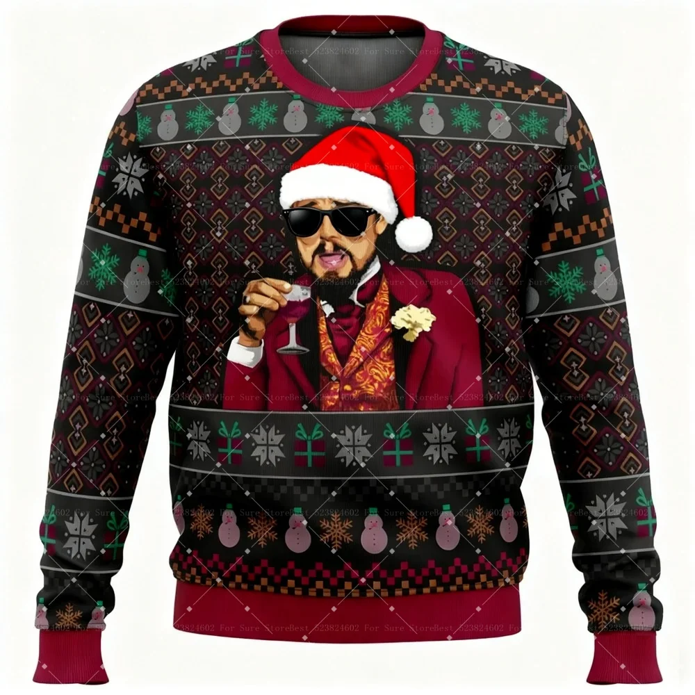 الخريف الشتاء الملابس يضحك ليوناردو دي كابريو ميمي القبيح عيد الميلاد البلوز هدية سانتا البلوز الرجال 2026 ثلاثية الأبعاد البلوز القمم