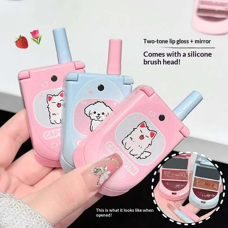Cappuvini 3 In 1 Two-color Solid Lip Gloss Mirror Waterproof Moisturizing Non-Sticky Lip Balm Lipstick