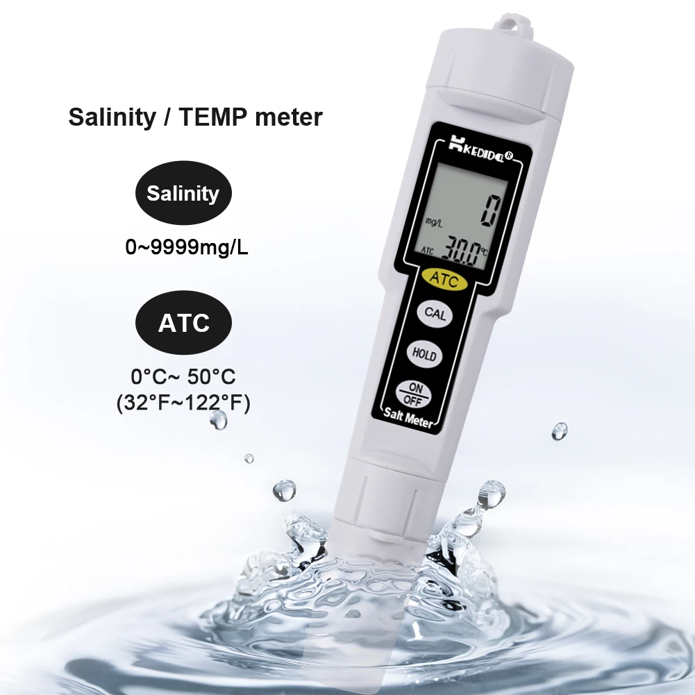 CT3081 Portable Digital Salinometer 9999 mg/L Digital Salinity Temperature Meter Electrode Aquarium Drinking Water Temp Monitor