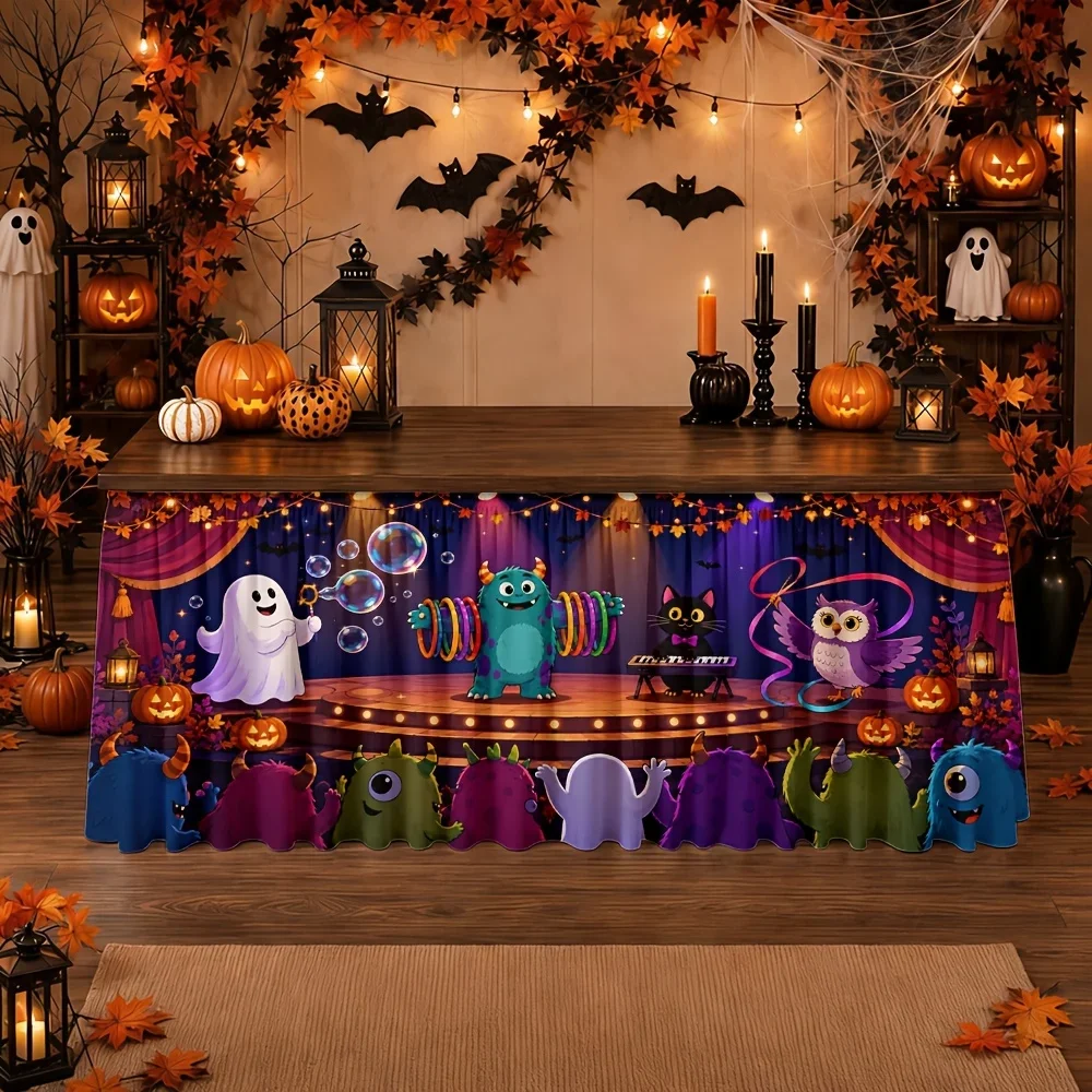 Party table skirt 1 piece Halloween monster party polyester festive scary fun colorful
