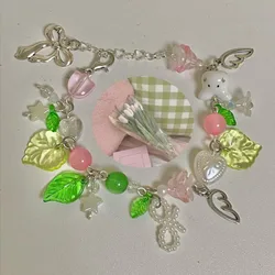 aesthetic pink green nature fairy bracelet handmade