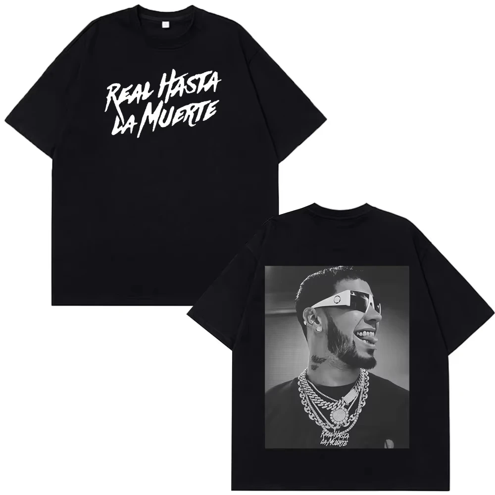 Camiseta masculina e feminina hip hop gótico punk harajuku super grande anuel aa real hasta la muerte camiseta impressa dupla face
