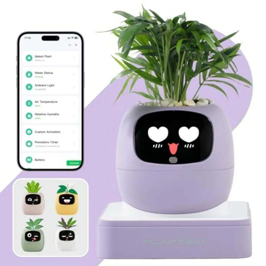 

Smart Indoor Planter with App Control Self-Watering AI Pot for 100+ Plants Purple LCD Display Desk Companion with Pomodoro Time