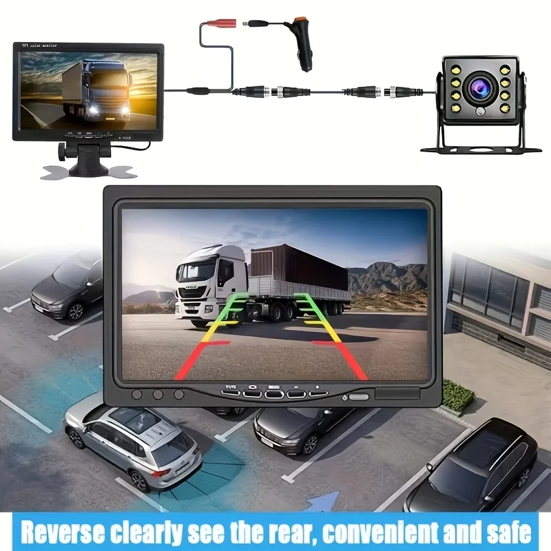 7-Zoll HD-Rückfahrkamerasystem Kompatibel für LKWs, Transporter, Anhänger, Wohnmobile & Schwerlastfahrzeuge - 12-24V Rückfahrkamera mit Nachtsicht