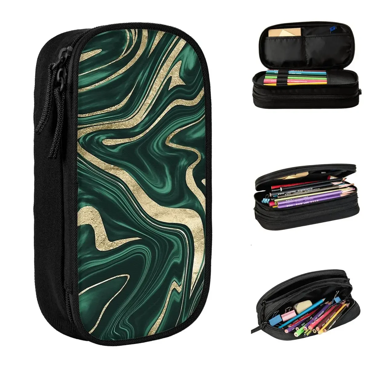 

Emerald Green Black Gold Marble Pencil Cases Marbled Texture Pen Bags Student Big Capacity Students School Cosmetic Pencilcases