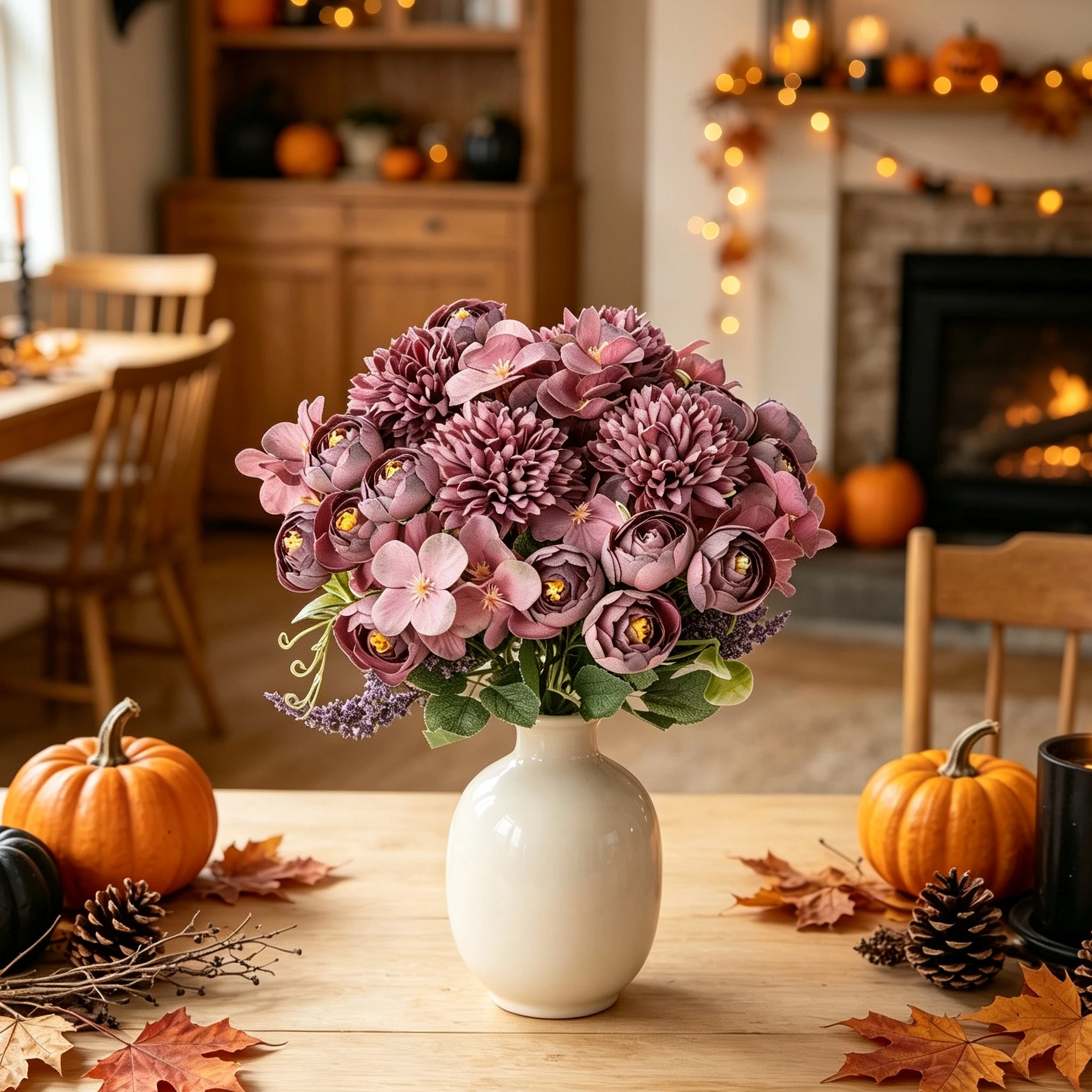 3 Stück Seiden-Kunstblumen Hortensie Rose für Außenbereich, Zuhause, Tisch, Vase, Hochzeit, Brautstrauß, Halloween, Herbstdekoration, DIY-Geschenke – Detail 3