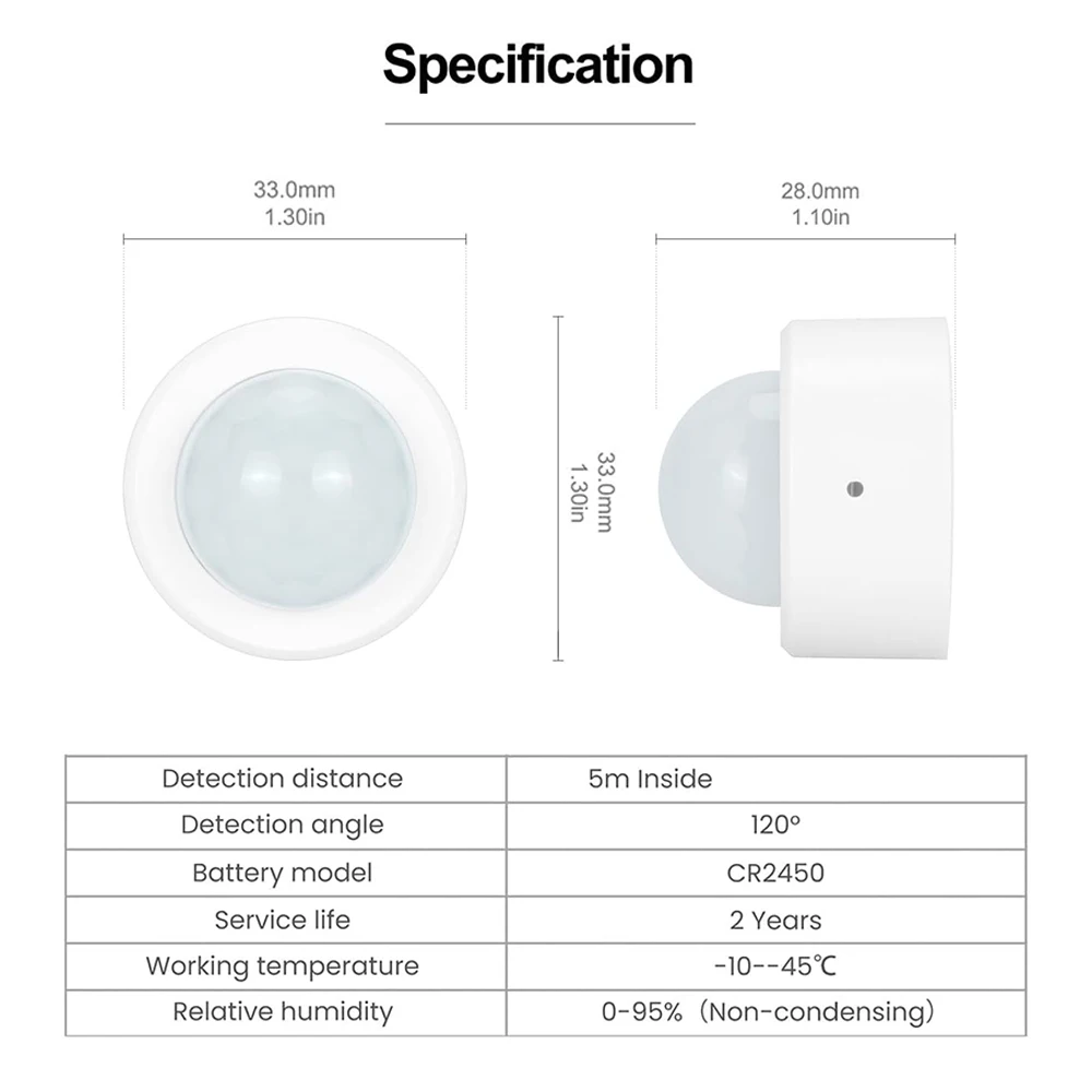 Zigbee-Mini PIR Motion Sensor, Detector de Infravermelho, Alarme de Segurança, Trabalhar com Alexa, Google Home, Zigbee2MQTT, Gateway Need for Gateway