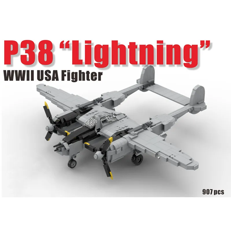 WWII US Military P38 Lightning Fighter Building Blocks Figures Soldier Vehicle Accessories Plane Model Moc Bricks Children Toys