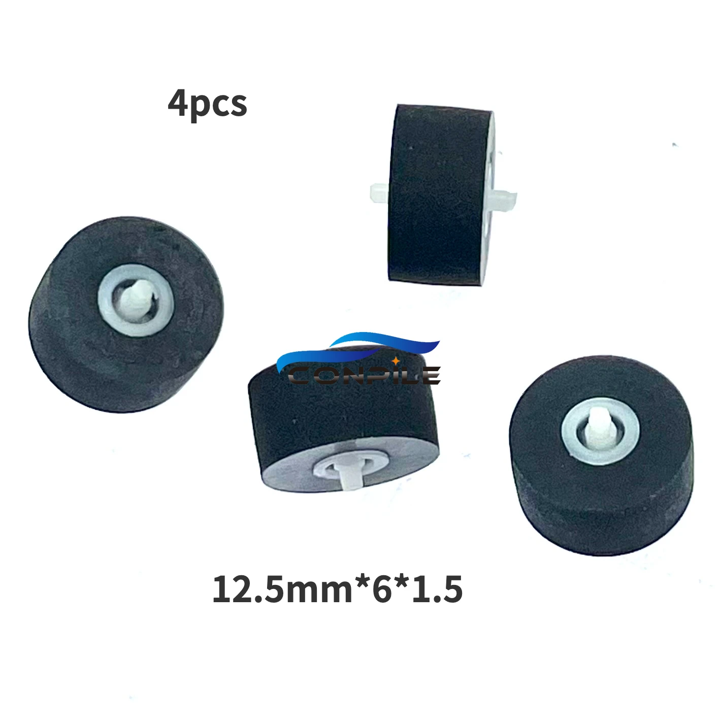 4pcs 12.5mm*6*1.5 with axis wheel belt pulley rubber audio pinch roller for cassette deck tape recorder Stereo player