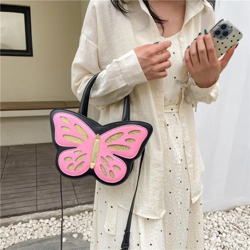 New Trendy Fashion Women Butterfly Handbags Sweet Versatile Glitter Splicing Popular Elements Personality Shoulder Crossbody Bag