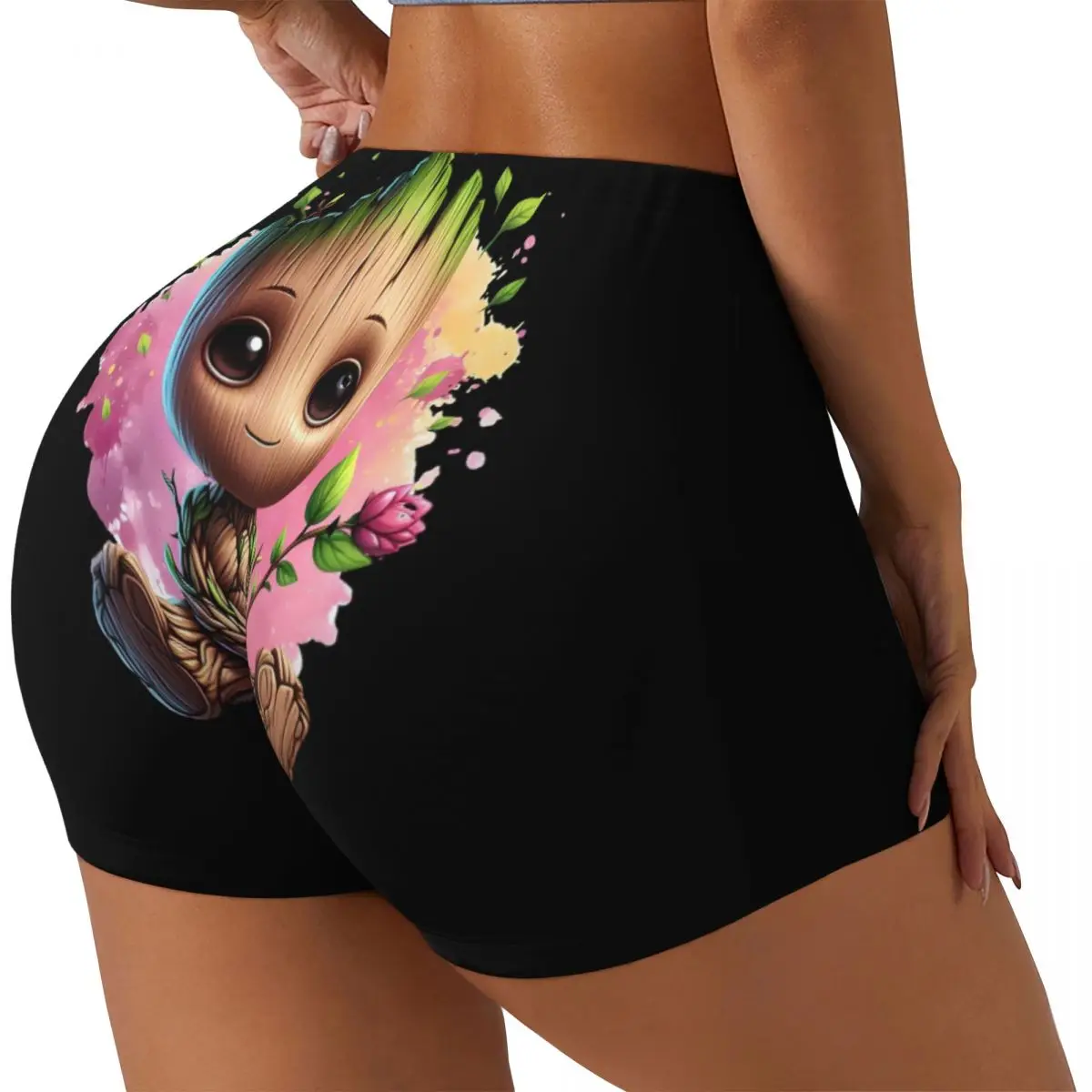 Custom Groot Baby Workout Shorts for Women Gym Running Biker Yoga Shorts