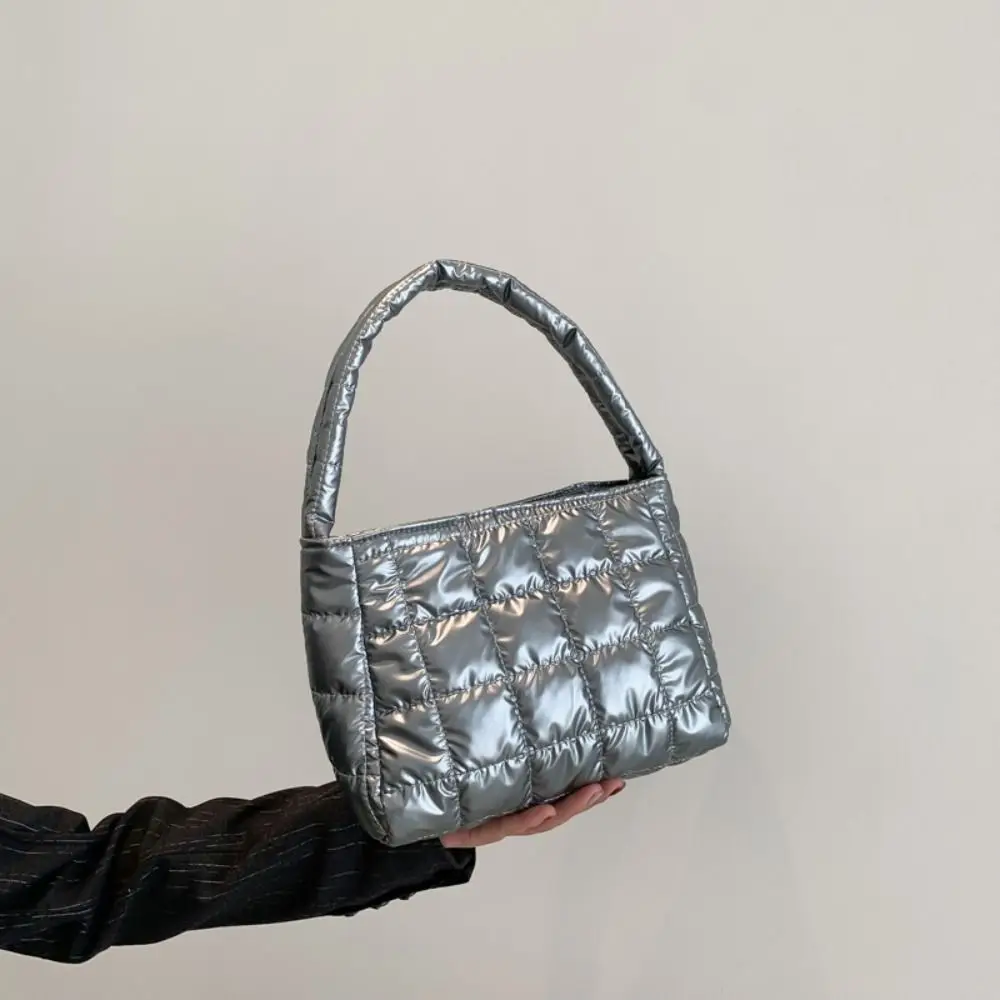 Moda macia algodão-acolchoado bolsa bordada commute para baixo algodão sacola grande capacidade simples saco inchado unisex