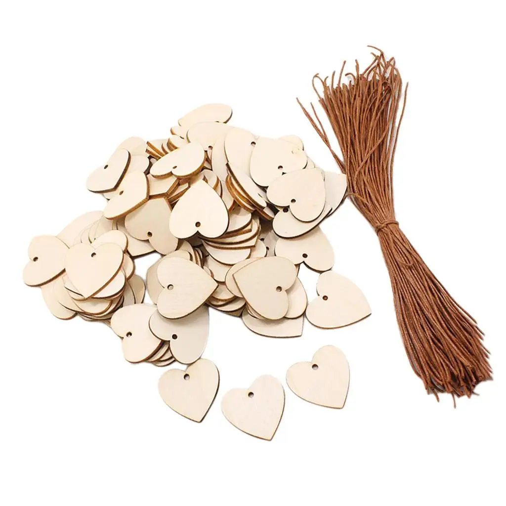 3-6pack 100pcs Unfinished Wooden Heart Slices Cutout Pendant Wedding Decor