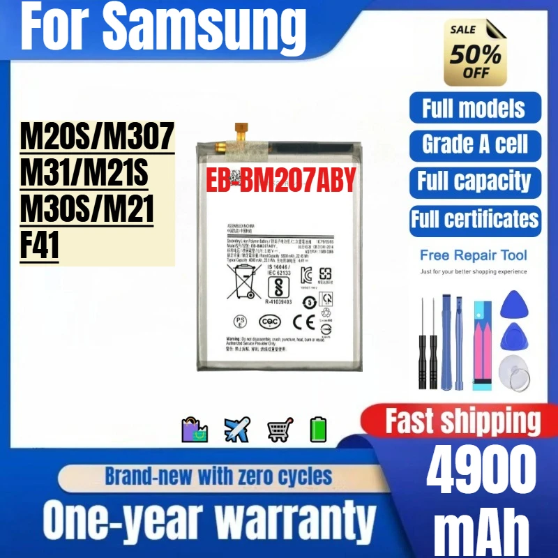 

EB-BM207ABY for Samsung M20S/M307/M31/M21S/M30S/M21/F41 Phone Battery High Quality High Capacity Replacement Bateria with Tools
