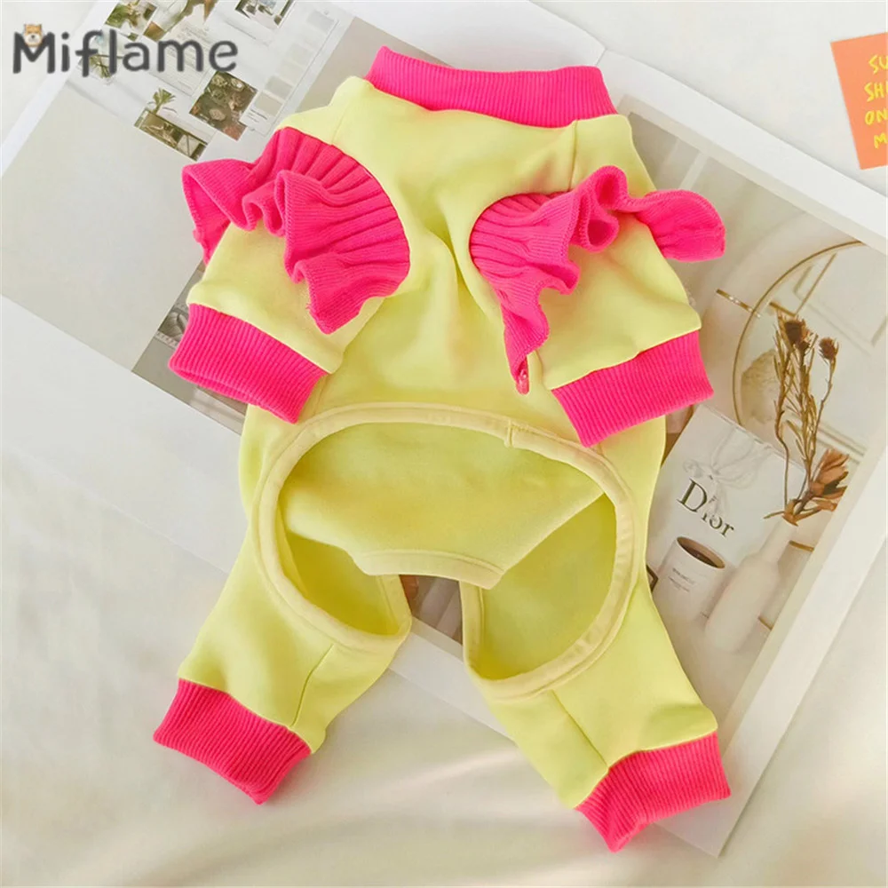 Miflame Four Legged Dog Hoodies Patchwork Jumpsuit For Pets Clothing Flowers Print Small Dogs Clothes Cute Puppy Outfit Overalls