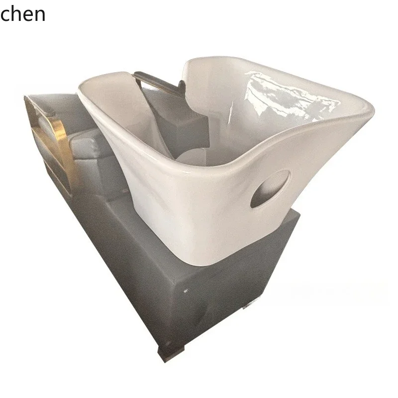 HT  High-End Semi-Reclining Shampoo Bed for Hair Salon, Direct Supply from Manufacturer, Ceramic Basin, Simple Design