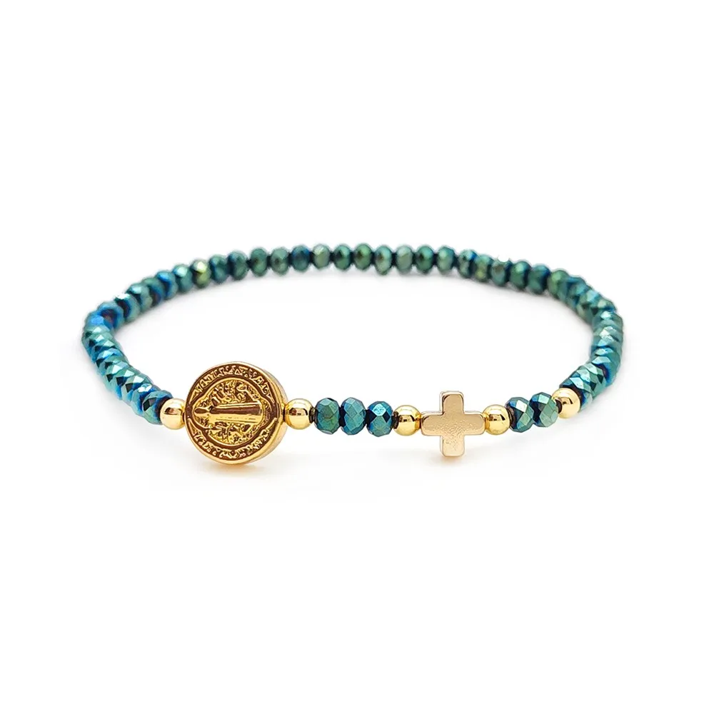 KKBEAD Damen-Armband mit Jesus-Kreuz, Perlenkristall, religiöser Schmuck, Geschenk, San Benito Pulseras, modisches Accessoire – Detail 4