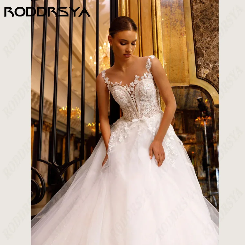 RODDRSYA-Robes de mariée princesse en dentelle, magnifique robe de mariée A-ligne, perles de luxe, bouton au dos, 2024 Robes de mariée princesse en dentelle, magnifique robe de mariée A-ligne, perles de luxe, bouton au