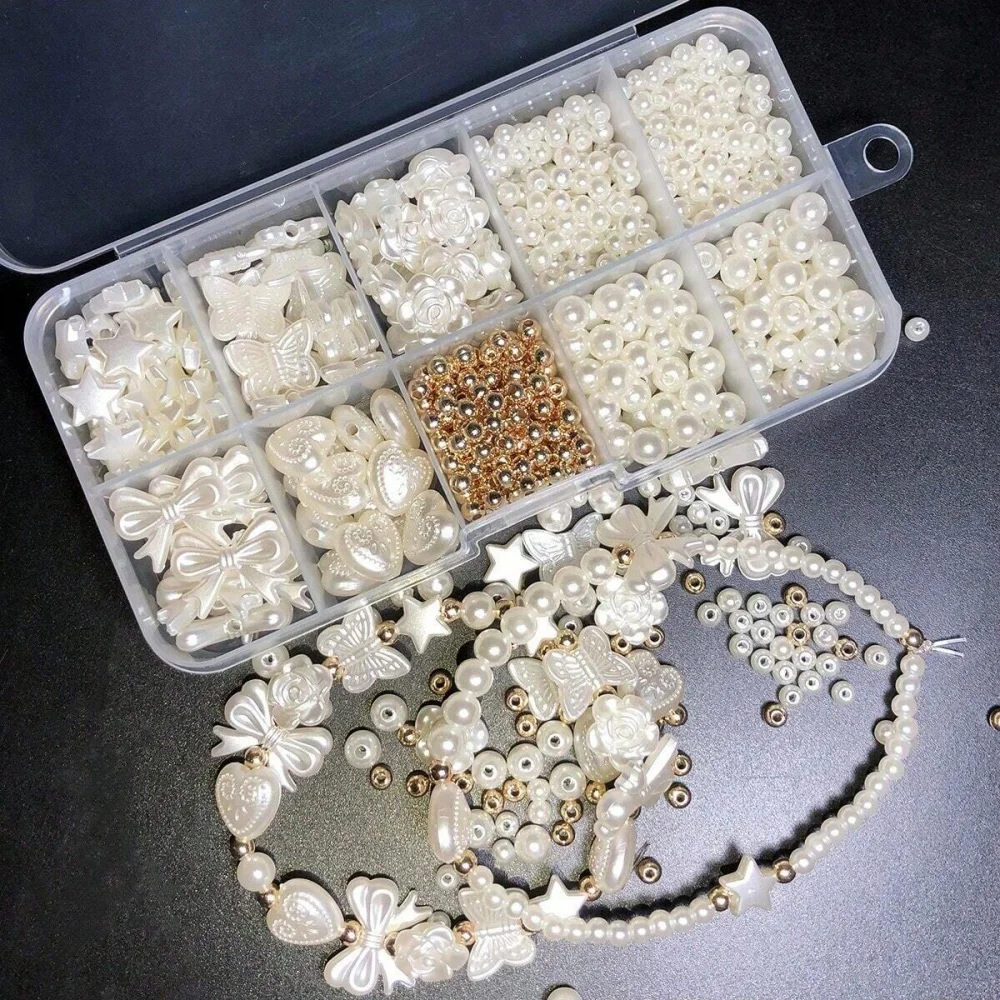 800Pcs White Mixed Acrylic Pearl Polished Loose Beads Set Elegant For DIY Jewelry Decors Handmade Craft Jewelry Making