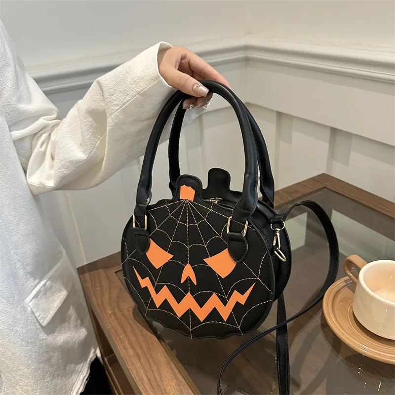 

1pc Halloween Bags Color-blocking Women's Bags Single-shoulder Small Round Bags Funny Pumpkin Bags Cross-border Women's Bags