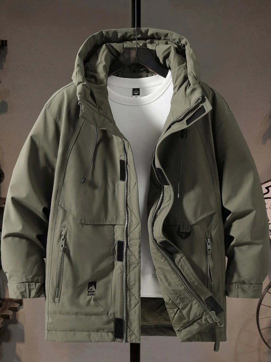 

Мужская зимняя парка средней длины с пуховым наполнителем, утепленная, для активного отдыха, с множеством карманов, модная, с капюшоном