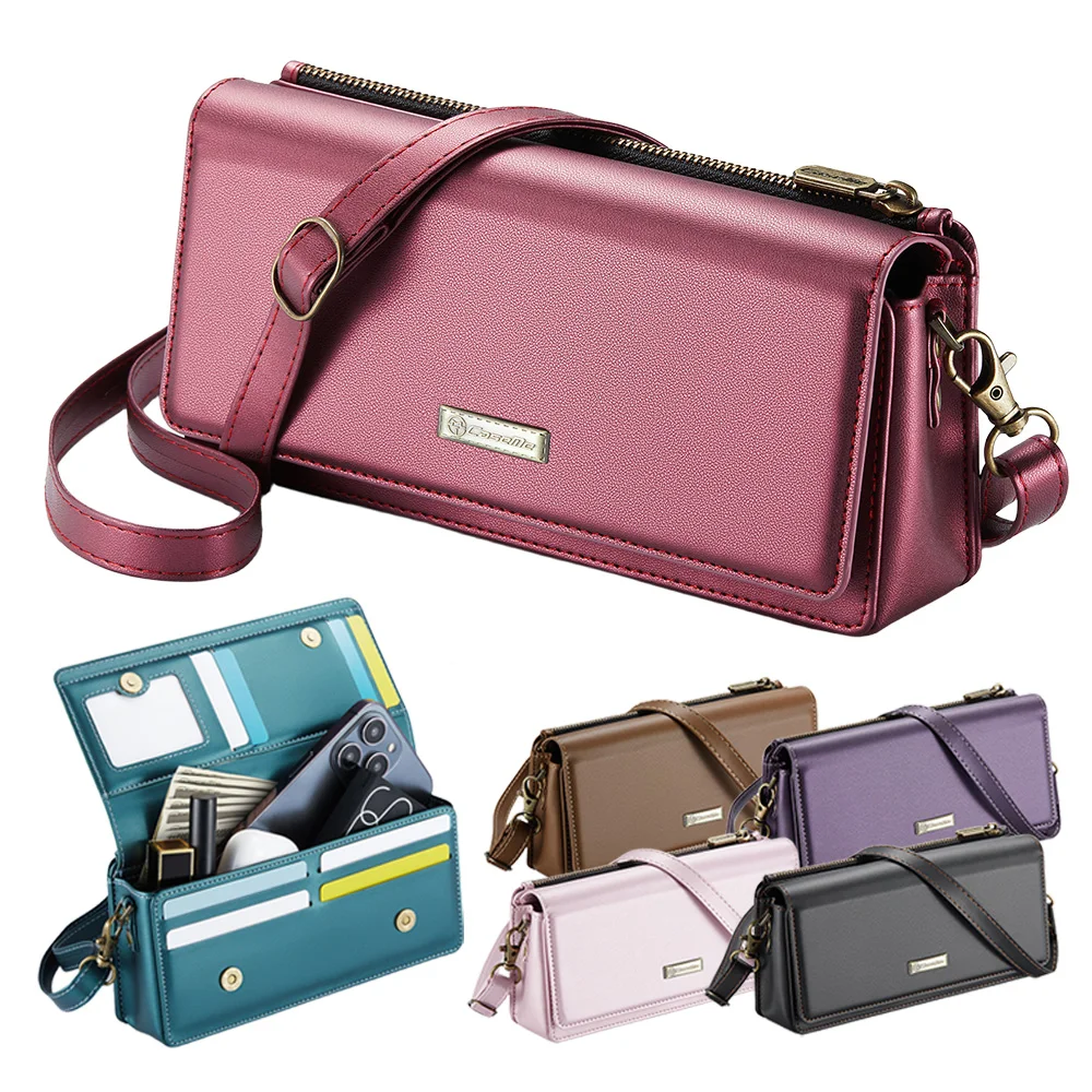 

Universal Crossbody Case for iphone Samsung Google Xiaomi Oneplus Leather Case For 4.0-7.5 inch Lanyard Cards Bag Strap Zipper