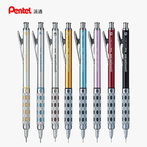 Pentel Graph Gear 1000-lápiz de dibujo mecánico con goma de borrar, cuerpo de Metal, 1 unidad, lápiz automático japonés de 0,5mm, 0,3mm, 0,7mm, 0,9mm