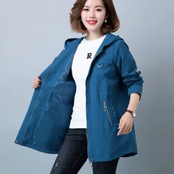 용수철 가을 여성 트렌치 코트, 한국 미드 롱 여성 오버코트, 바람막이 코트, 여성 아우터, 개바디나 무제 M-4XL, 새로운 패션