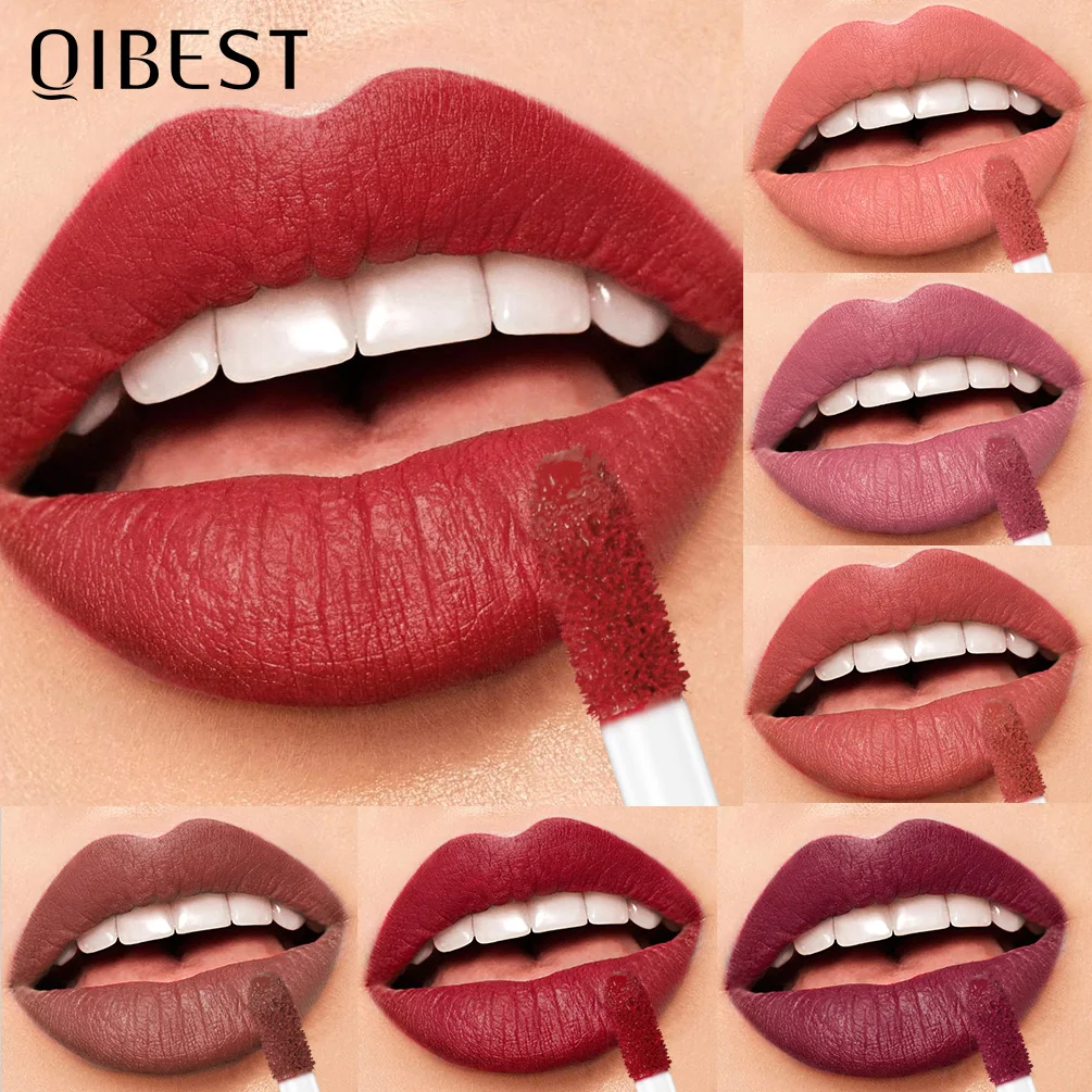 QIBEST 新24色マットリップグロス 防水リキッドリップスティック ヌードパープルリップティント メイクアップリップグレイズ コスメティック レッドリップステイン