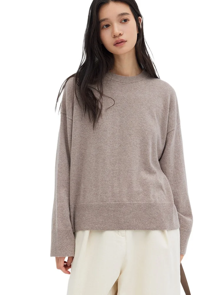 

Conseni AU series 12-needle single-thread sweater casual lazy paper piece man pure cashmere crew neck top for women