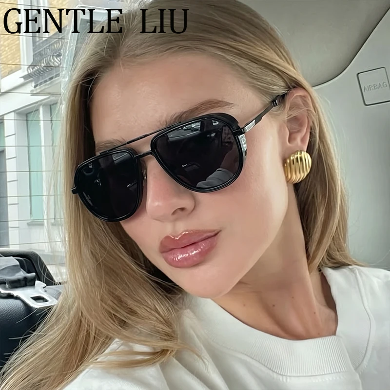 

Y2K Punk Oversized Pilot Sunglasses Women 2026 Luxury Brand Designer Steampunk Double Bridge Sun Glasses Ladies Shades Driving