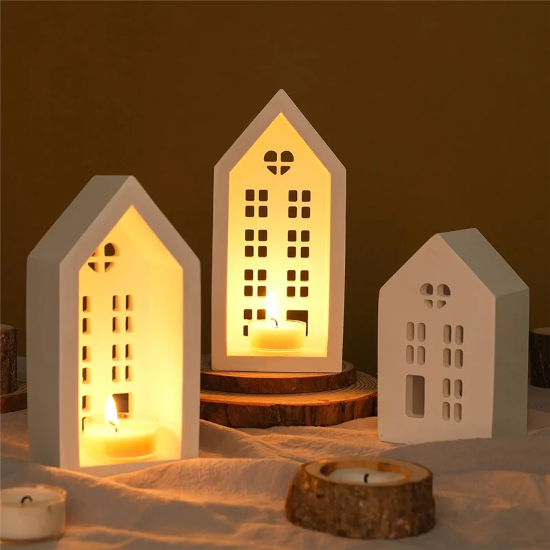

ABYS-House Candle Holder Silicone Mold DIY Handmade Window Houses Plaster Concrete Resin Candlestick Craft Casting Molds