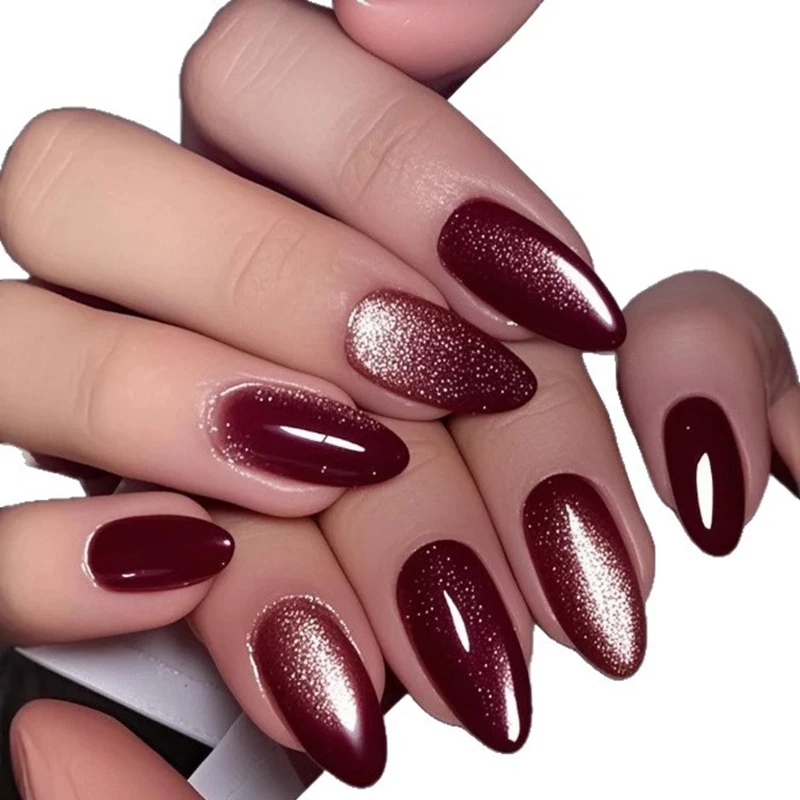 المتقدمة عين القط وهمية مسمار الصحافة على الأظافر بريق مسحوق الشتاء عيد الميلاد قبعة أظافر صناعية سحر وهمية مسمار الفن مانيكير