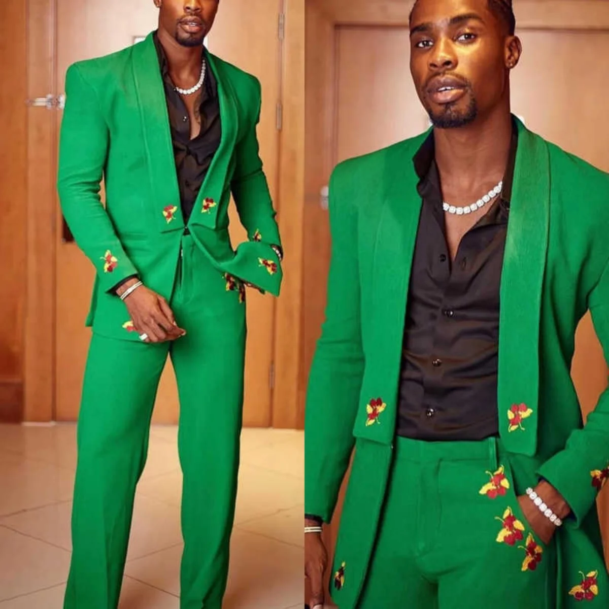 

Fashionable Men Suits Slim Fit 2 Pieces Jacket Pants Shawl Lapel Embroidery Blazer Special Occasion Business Customized