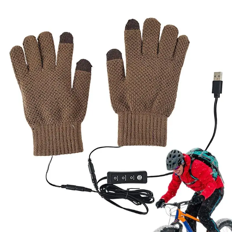 Usb Heating Winter Gloves USB Plug-in Heated Hand Warmer Winter Thermal Gloves 3 Temperature Settings Cold Weather Gloves