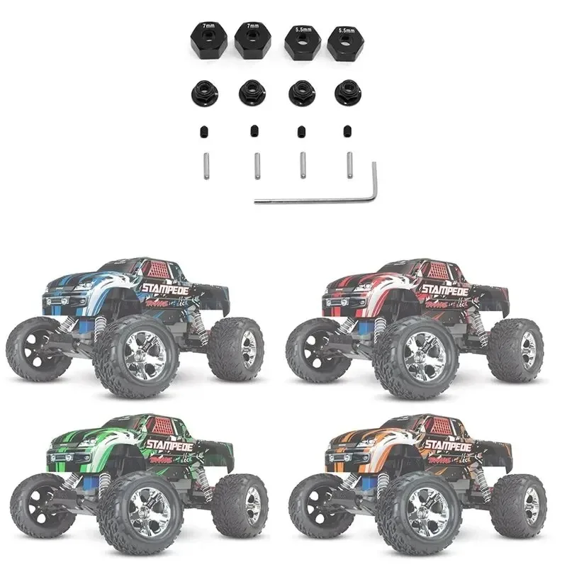 Pasadores de bujes de rueda hexagonales de Metal y juego de tuercas de seguridad con bridas M4 para Trxs Slash 2WD 1/10 piezas de mejora reemplazar 1654 3654