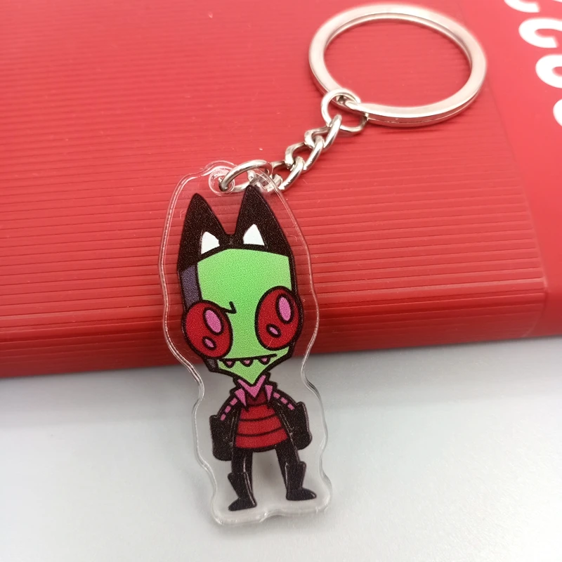 Funny Invader Zim Acrylic Keychain Cute Cartoon Green Alien Keychain Lanyard Anime Cosplay Accessories Gift